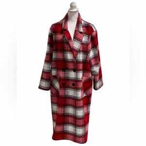 🧥 Michael Phillips Zoe Plaid Red Black Double Breasted Women's Coat XL NEW NWT